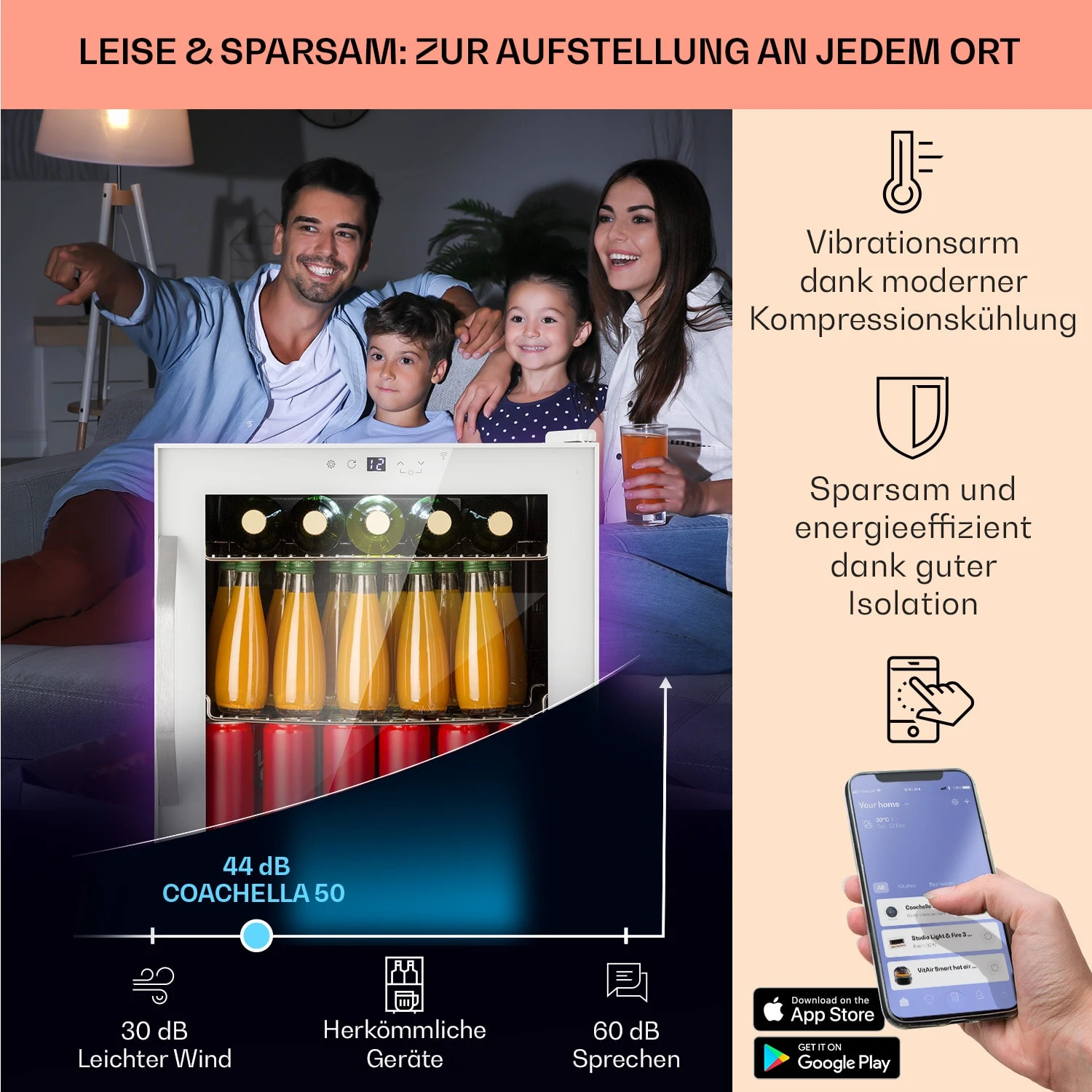 Coachella 50 Weinkühlschrank 47 Liter WiFi-Funktion Hintergrundbeleuchtung Edelstahl – Bild 3