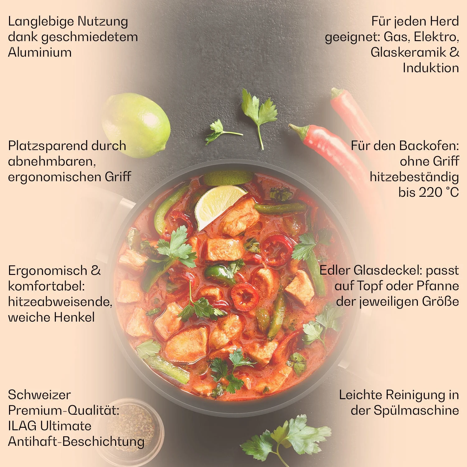 Noto Endurance Topf- Und Pfannenset Geschmiedetes Aluminium Ergonomische Griffe Glasdeckel Filz – Bild 2