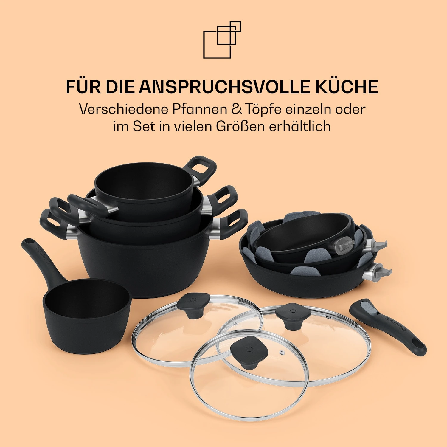 Noto Endurance Topf- Und Pfannenset Geschmiedetes Aluminium Ergonomische Griffe Glasdeckel Filz – Bild 8