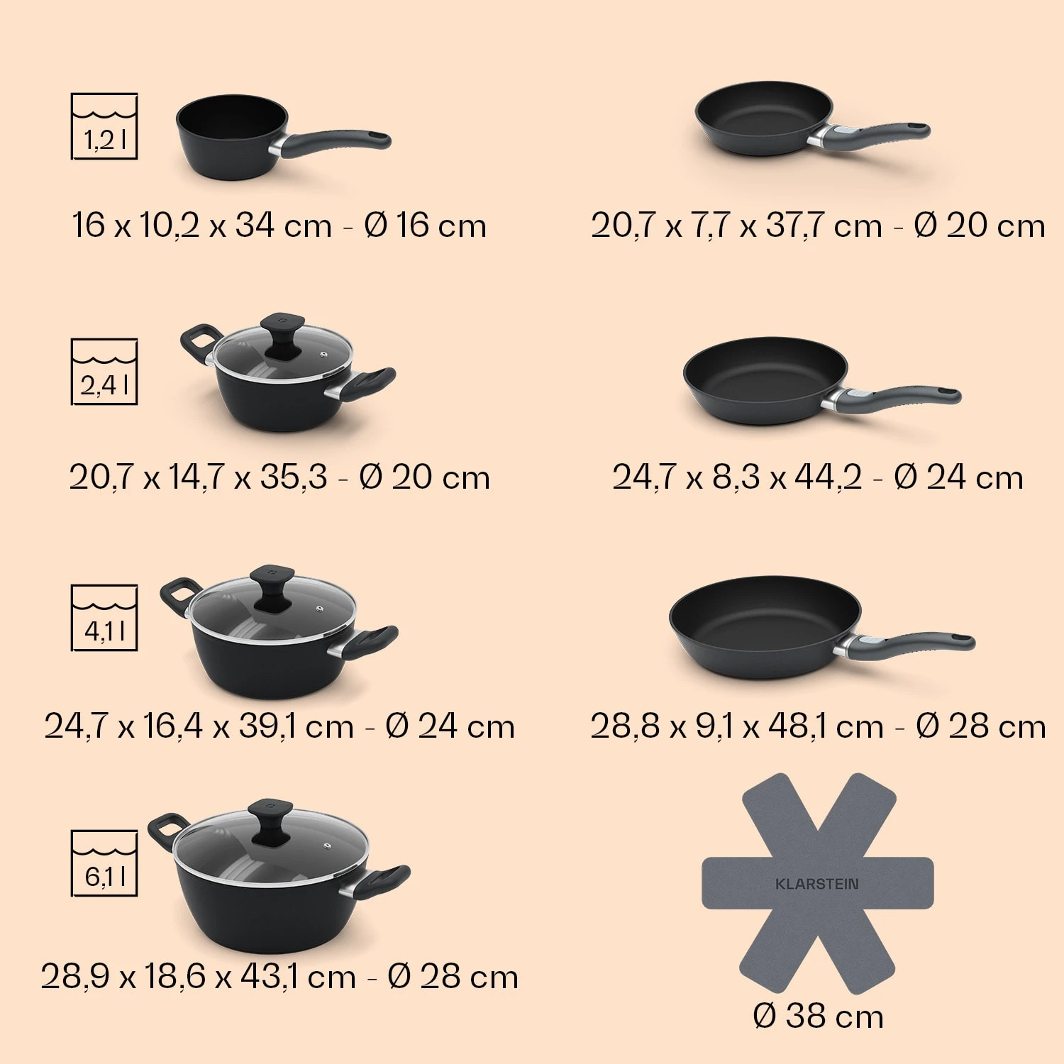 Noto Endurance Topf- Und Pfannenset Geschmiedetes Aluminium Ergonomische Griffe Glasdeckel Filz – Bild 9